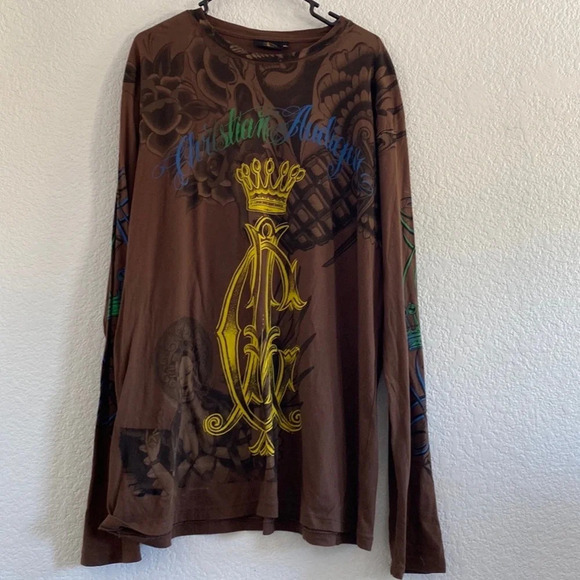CHRISTIAN AUDIGIER ED HARDY MENS PLATINUM GRADIENT  SKULL  SHIRT SIZE XL - Picture 1 of 13